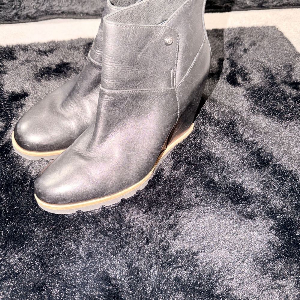 UGG Black Leather Wedge Boots